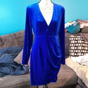 New ACCOMSOUL Ruched Wrap Sexy Deep-V Neck Knee-Length Long Sleeve Dress, Large